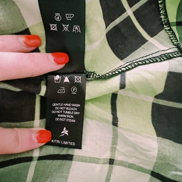 KITRI Elsa Frill Neck Green Check Midi Dress Size 2 - Picture 6 of 6